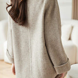 Elegant Lapel Herringbone Mid-Length Wool Coat