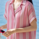 Casual Half Placket V-Neck Short Sleeve Shirt - liwisi