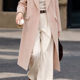 Elegant Lapel Double Breasted Long Sleeve Wool Coat