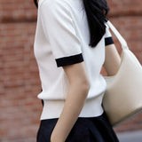 Chic versatile retro color-blocked short sleeve T-shirt - liwisi