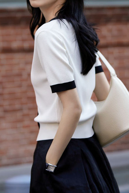 Chic versatile retro color-blocked short sleeve T-shirt - liwisi