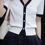 Chic versatile retro color-blocked short sleeve T-shirt - liwisi