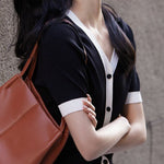 Chic versatile retro color-blocked short sleeve T-shirt - liwisi