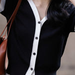 Chic versatile retro color-blocked short sleeve T-shirt - liwisi