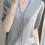 Loose-fitting versatile knit short sleeve T-shirt - liwisi