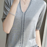 Loose-fitting versatile knit short sleeve T-shirt - liwisi