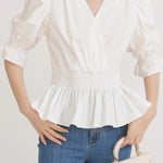 French-style versatile puff sleeve shirt - liwisi
