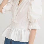 French-style versatile puff sleeve shirt - liwisi