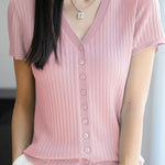 Versatile knit short sleeve T-shirt - liwisi