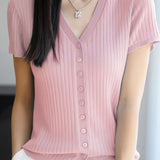 Versatile knit short sleeve T-shirt - liwisi
