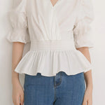 French-style versatile puff sleeve shirt - liwisi