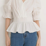 French-style versatile puff sleeve shirt - liwisi