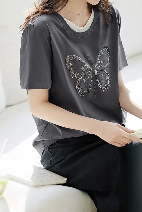 Intellectual elegant faux two-piece T-shirt - liwisi