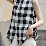 Vintage plaid pure cotton shirt - liwisi