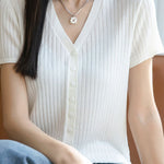 Versatile knit short sleeve T-shirt - liwisi