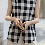 Vintage plaid pure cotton shirt - liwisi