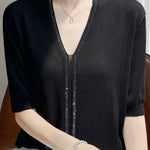 Loose-fitting versatile knit short sleeve T-shirt - liwisi