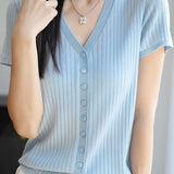 Versatile knit short sleeve T-shirt - liwisi
