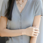 Versatile knit short sleeve T-shirt - liwisi