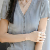 Versatile knit short sleeve T-shirt - liwisi