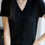 Versatile knit short sleeve T-shirt - liwisi