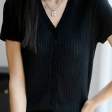 Versatile knit short sleeve T-shirt - liwisi