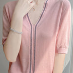 Loose-fitting versatile knit short sleeve T-shirt - liwisi