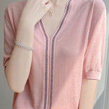 Loose-fitting versatile knit short sleeve T-shirt - liwisi