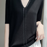 Loose-fitting versatile knit short sleeve T-shirt - liwisi