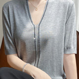 Loose-fitting versatile knit short sleeve T-shirt - liwisi