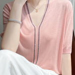 Loose-fitting versatile knit short sleeve T-shirt - liwisi