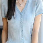Versatile knit short sleeve T-shirt - liwisi
