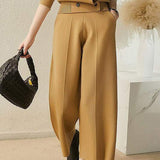 Skipper Collar Double Button Long Sleeve Top + Side Pocket Long Slacks + Back Slit Simple Long Skirt
