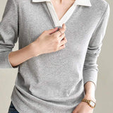 Johnny Collar Simple Design Long Sleeve Knit - 4 Colors Available