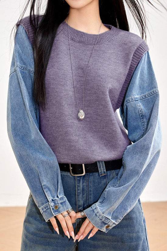Fashion Denim Patchwork Hoodie - liwisi