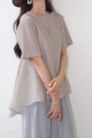 異素材バックタックアシンメトリーTシャツ　3色入 - liwisi