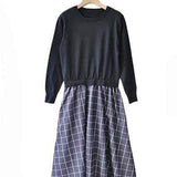 ニットドッキング異色ロングフレアワンピース　6色入 - liwisi