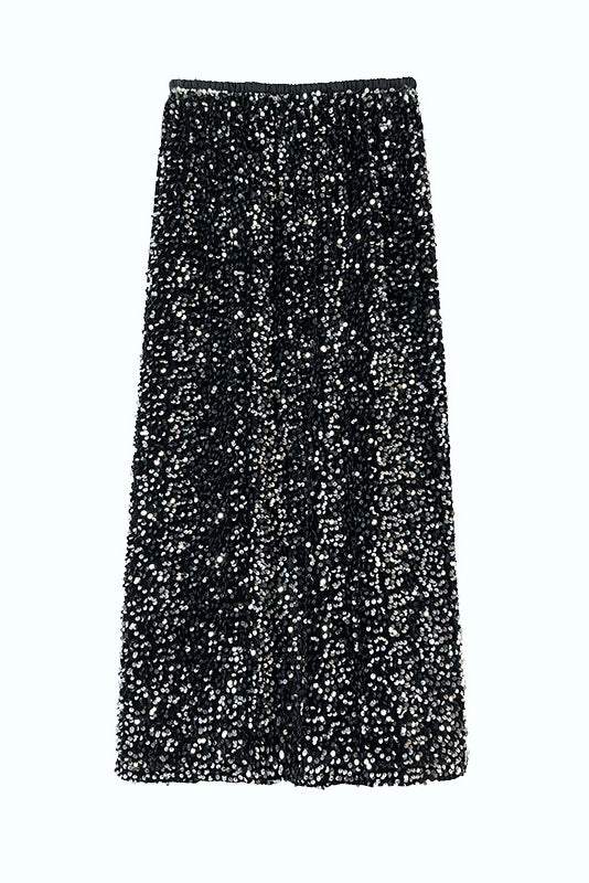 バックスリットグリッター装飾ベロアスカート　裏地付　3色入 - liwisi