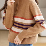 High-neck color-blocked striped knitwear