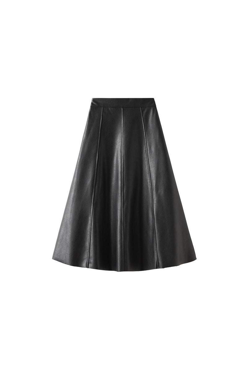 Simple long flared leather skirt in 3 colors