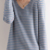 Striped Contrast V-Neck Knit Top - 6 Colors Available