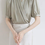 Surplice Neck Tuck-In Elegant Blouse - 4 Colors Available