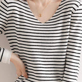 Striped Contrast V-Neck Knit Top - 6 Colors Available