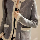 Round Neck Bi-Color Knit Cardigan - 2 Colors Available