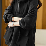 Plain Contrast Textured Woven Hooded Sweatshirt - 2 Colors Available