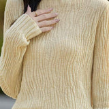 Simple Plain Long Sleeve Round Neck Ruffled Inner Knit - 8 Colors Available