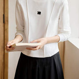 Basic Round Neck Logo Embroidered Sweatshirt