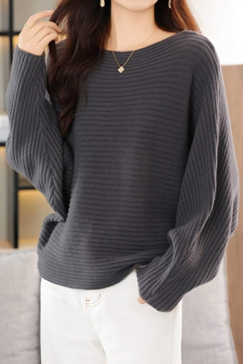 Elegant ribbed knitted sweater - liwisi