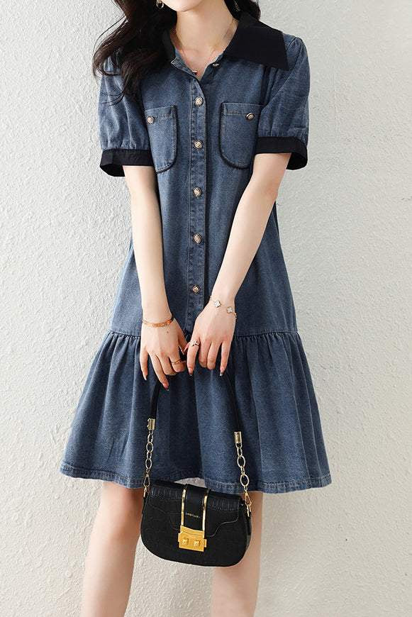 Mixed Material Barrymore Color Prairie Denim Dress Mixed Material Barrymore Color Prairie Denim Dress