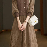 Mixed Material Heart Double Button Knit Dress - 3 Colors Available